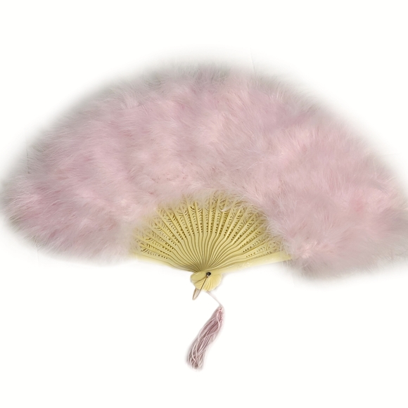 Vintage Fluffy Pink Feather Hand Fan. - Picture 1 of 10